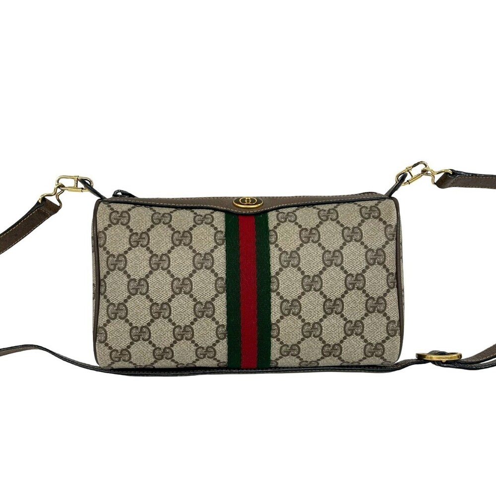 GUCCI Old Gucci Sherry Line GG Logo Pattern Leather Shoulder Bag/Pouch Brown ...